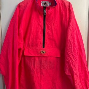 Vintage Gotcha Jacket Lg 80s 90s Neon Fluorescent Windbreaker 1/2 Zip Surf